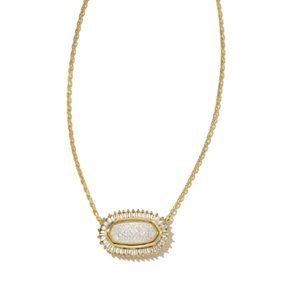 NWT Kendra Scott Baguette Elisa Gold Pendant Necklace in Iridescent Drusy